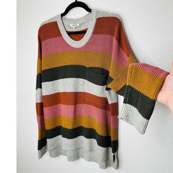 Madewell Thompson Striped Front Pocket Hi-Low Long Sleeve Sweater L - Picture 1 of 12